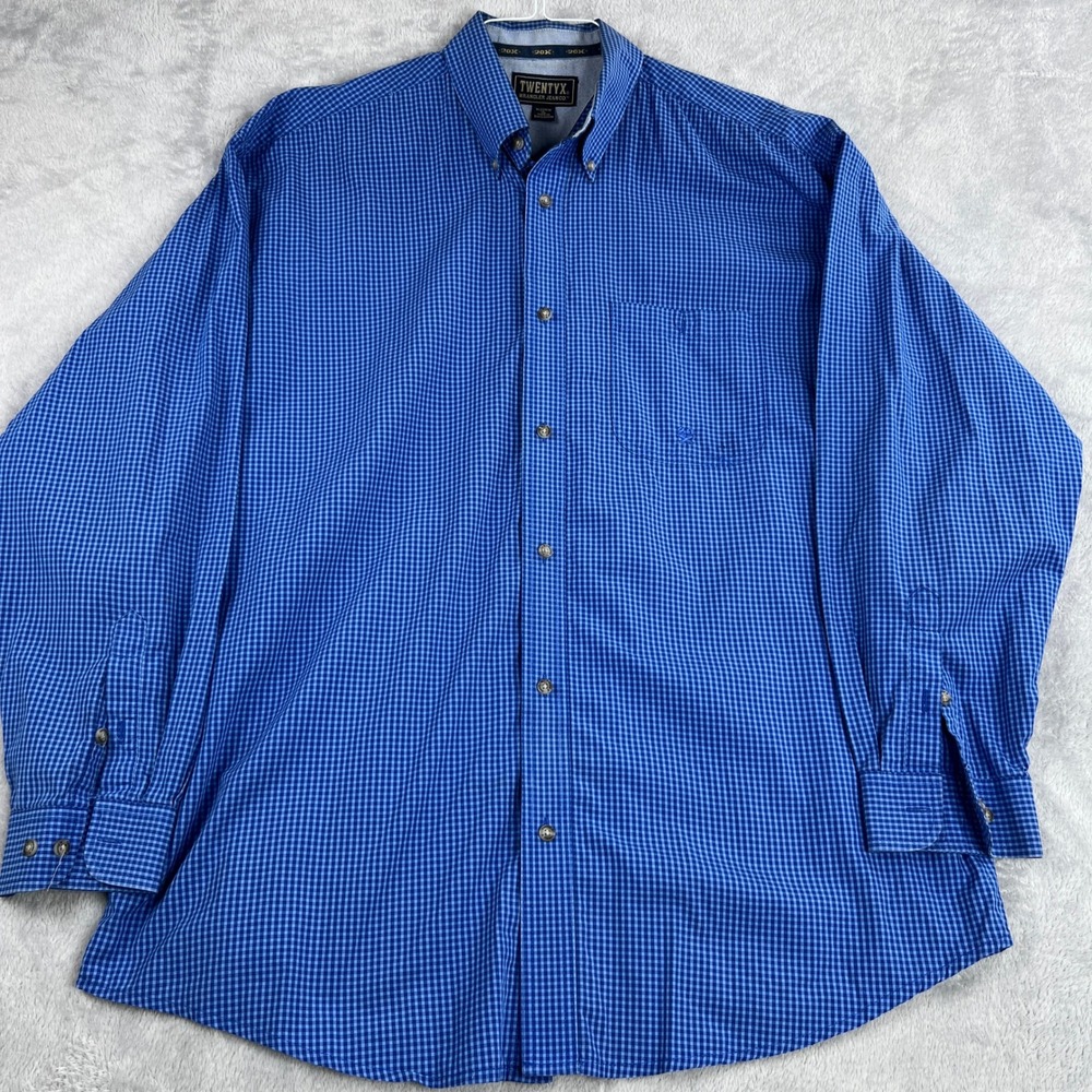 Wrangler 20X Gingham Western Button Down XL Blue Men Long Sleeve Cowboy Shirt
